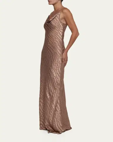 L'Agence Christine Cowl-Neck Burnout Satin Gown | Thumbnail 4 L'Agence Christine Cowl-Neck Burnout Satin Gown | Thumbnail 4