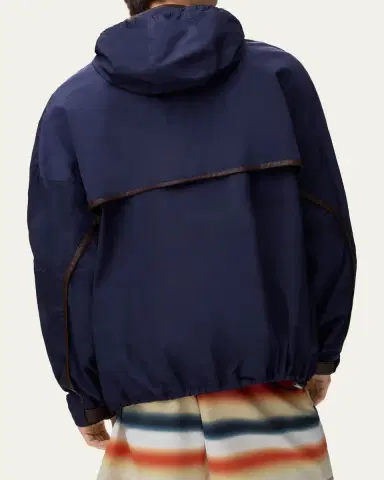 Loewe x Paula's Ibiza Men's Hooded Leather-Trim Anorak Jacket | Thumbnail 2