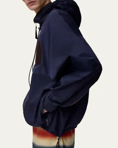Loewe x Paula's Ibiza Men's Hooded Leather-Trim Anorak Jacket | Thumbnail 4
