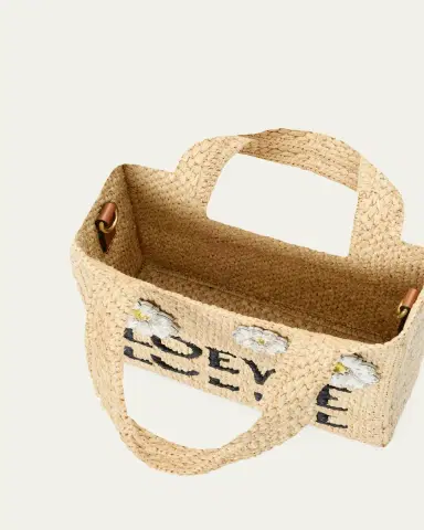 Loewe x Paula's Ibiza Crystal Floral Applique Raffia Tote Bag | Thumbnail 3