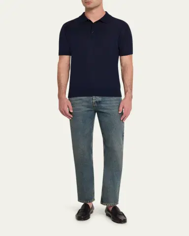John Smedley Men's Wide Rib-Knit Merino Polo Shirt | Thumbnail 2 John Smedley Men's Wide Rib-Knit Merino Polo Shirt | Thumbnail 2