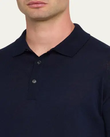 John Smedley Men's Wide Rib-Knit Merino Polo Shirt | Thumbnail 5 John Smedley Men's Wide Rib-Knit Merino Polo Shirt | Thumbnail 5