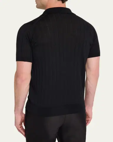 John Smedley Men's Wide Rib-Knit Merino Polo Shirt | Thumbnail 8 John Smedley Men's Wide Rib-Knit Merino Polo Shirt | Thumbnail 8
