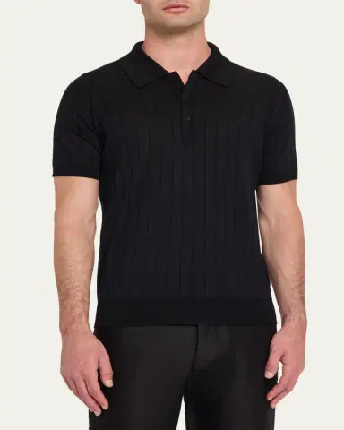 John Smedley Men's Wide Rib-Knit Merino Polo Shirt | Thumbnail 9 John Smedley Men's Wide Rib-Knit Merino Polo Shirt | Thumbnail 9