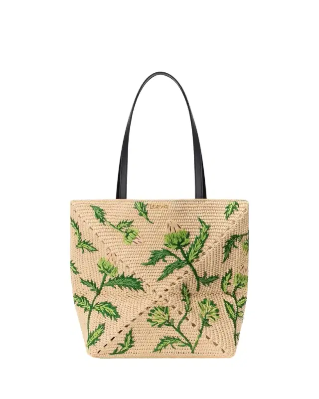 x Paula's Ibiza Puzzle Embroidered Raffia Tote Bag