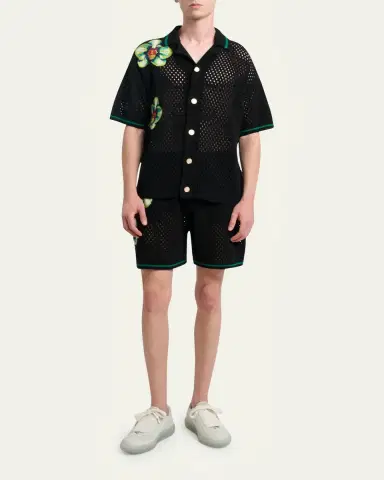 CASABLANCA Men's Orchid Embroidered Crochet Short-Sleeve Cardigan | Thumbnail 2