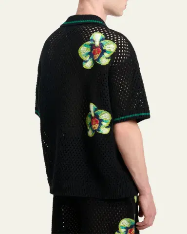 CASABLANCA Men's Orchid Embroidered Crochet Short-Sleeve Cardigan | Thumbnail 3