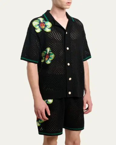 CASABLANCA Men's Orchid Embroidered Crochet Short-Sleeve Cardigan | Thumbnail 4