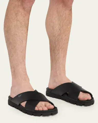 Prada Men's Soft Cage Criss-Cross Rubber Slide Sandals | Thumbnail 2 Prada Men's Soft Cage Criss-Cross Rubber Slide Sandals | Thumbnail 2