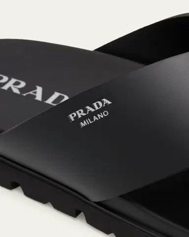 Prada Men's Soft Cage Criss-Cross Rubber Slide Sandals | Thumbnail 5 Prada Men's Soft Cage Criss-Cross Rubber Slide Sandals | Thumbnail 5