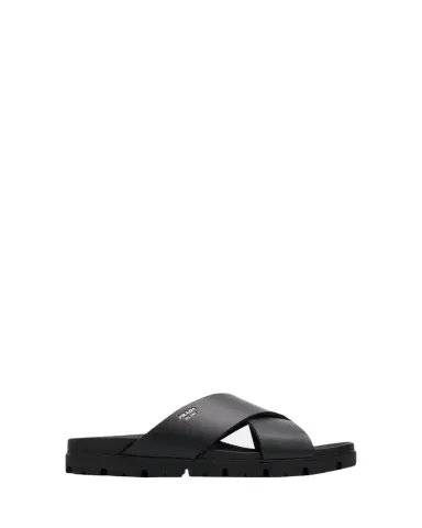 Prada Men's Soft Cage Criss-Cross Rubber Slide Sandals | Thumbnail 1 Prada Men's Soft Cage Criss-Cross Rubber Slide Sandals | Thumbnail 1