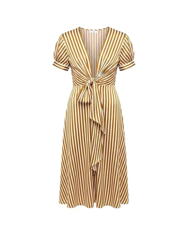 Silvia Tcherassi Zila Plunging Knot Striped Silk Midi Dress