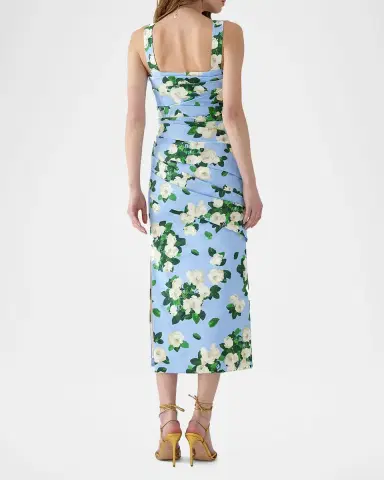 Carolina Herrera Draped Floral Cotton Sleeveless Midi Dress | Thumbnail 2 Carolina Herrera Draped Floral Cotton Sleeveless Midi Dress | Thumbnail 2