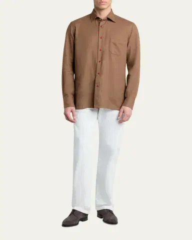 Kiton Men's Solid Cotton Pocket Snap-Front Shirt | Thumbnail 2 Kiton Men's Solid Cotton Pocket Snap-Front Shirt | Thumbnail 2