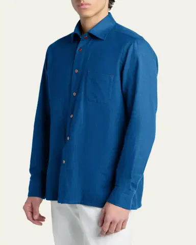 Kiton Men's Solid Cotton Pocket Snap-Front Shirt | Thumbnail 14 Kiton Men's Solid Cotton Pocket Snap-Front Shirt | Thumbnail 14