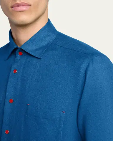 Kiton Men's Solid Cotton Pocket Snap-Front Shirt | Thumbnail 15 Kiton Men's Solid Cotton Pocket Snap-Front Shirt | Thumbnail 15