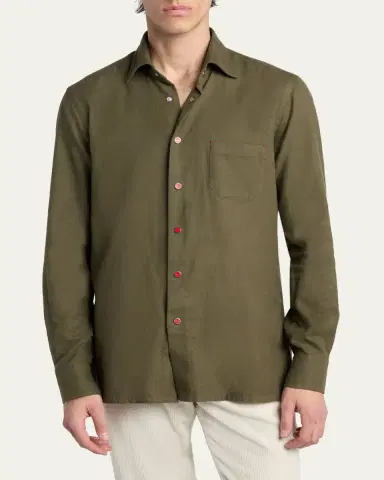 Kiton Men's Solid Cotton Pocket Snap-Front Shirt | Thumbnail 9 Kiton Men's Solid Cotton Pocket Snap-Front Shirt | Thumbnail 9
