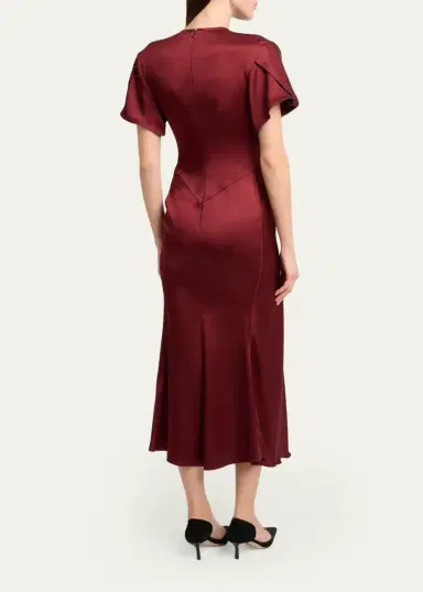 Victoria Beckham Eve Gathered-Waist Satin Midi Dress | Thumbnail 3 Victoria Beckham Eve Gathered-Waist Satin Midi Dress | Thumbnail 3