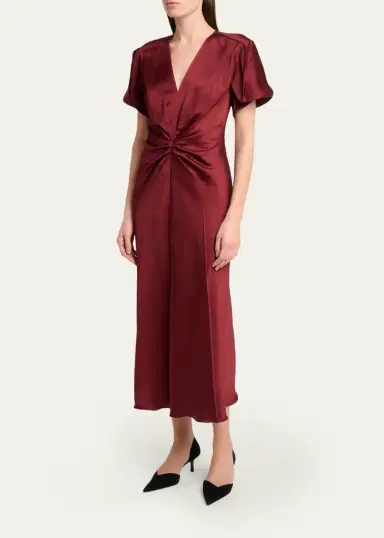 Victoria Beckham Eve Gathered-Waist Satin Midi Dress | Thumbnail 4 Victoria Beckham Eve Gathered-Waist Satin Midi Dress | Thumbnail 4