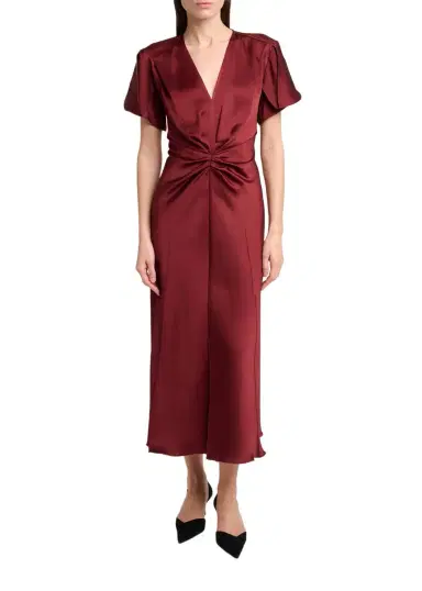 Victoria Beckham Eve Gathered-Waist Satin Midi Dress | Thumbnail 6 Victoria Beckham Eve Gathered-Waist Satin Midi Dress | Thumbnail 6
