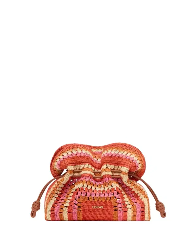 x Paula's Ibiza Flamenco Striped Crochet Raffia Clutch Bag