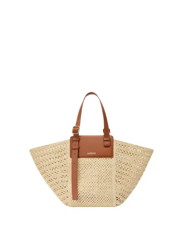 LOEWE x Paula's Ibiza Medium Hammock Cabas Bag in Raffia and Calfskin