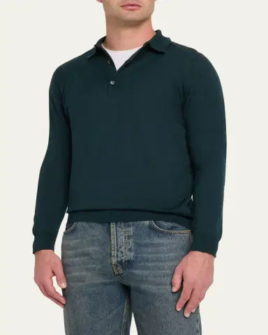 John Smedley Men's Solid Long-Sleeve Polo Shirt | Thumbnail 12 John Smedley Men's Solid Long-Sleeve Polo Shirt | Thumbnail 12