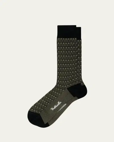 Pantherella Men's Connell Two-Tone Geometric Cotton Calf-Length Dress Socks | Thumbnail 2 Pantherella Men's Connell Two-Tone Geometric Cotton Calf-Length Dress Socks | Thumbnail 2