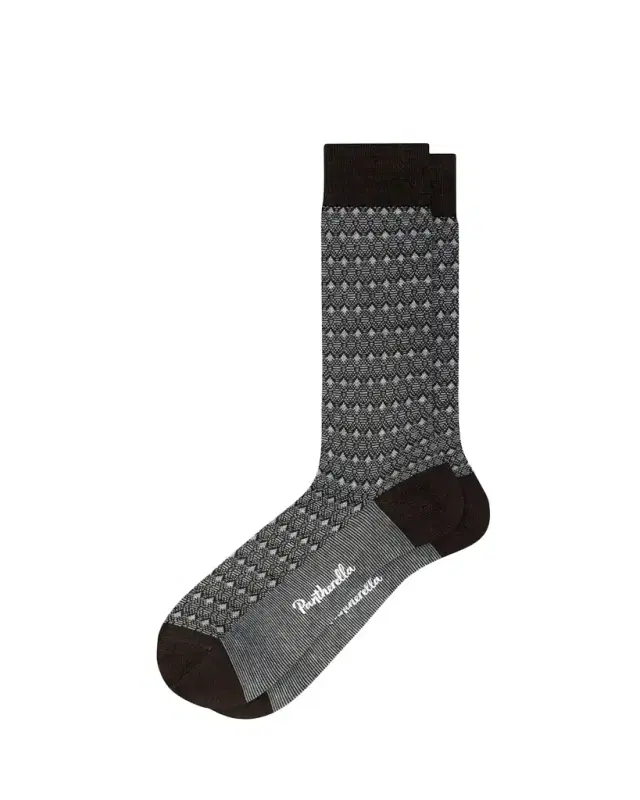 Pantherella Men's Connell Two-Tone Geometric Cotton Calf-Length Dress Socks