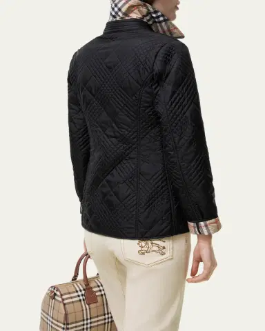 Burberry Fernleigh Leather-Collar Check Quilted Jacket | Thumbnail 2 Burberry Fernleigh Leather-Collar Check Quilted Jacket | Thumbnail 2