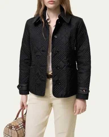 Burberry Fernleigh Leather-Collar Check Quilted Jacket | Thumbnail 3 Burberry Fernleigh Leather-Collar Check Quilted Jacket | Thumbnail 3