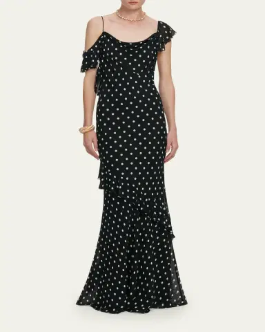 Self-Portrait Polka Dot Georgette Maxi Dress | Thumbnail 2 Self-Portrait Polka Dot Georgette Maxi Dress | Thumbnail 2