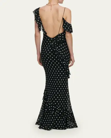 Self-Portrait Polka Dot Georgette Maxi Dress | Thumbnail 3 Self-Portrait Polka Dot Georgette Maxi Dress | Thumbnail 3