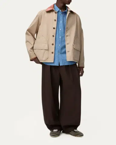 Loewe x Paula's Ibiza Men's Washed Cotton Leather-Collar Shirt Jacket | Thumbnail 2 Loewe x Paula's Ibiza Men's Washed Cotton Leather-Collar Shirt Jacket | Thumbnail 2