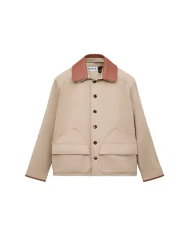 Loewe x Paula's Ibiza Men's Washed Cotton Leather-Collar Shirt Jacket | Thumbnail 1 Loewe x Paula's Ibiza Men's Washed Cotton Leather-Collar Shirt Jacket | Thumbnail 1