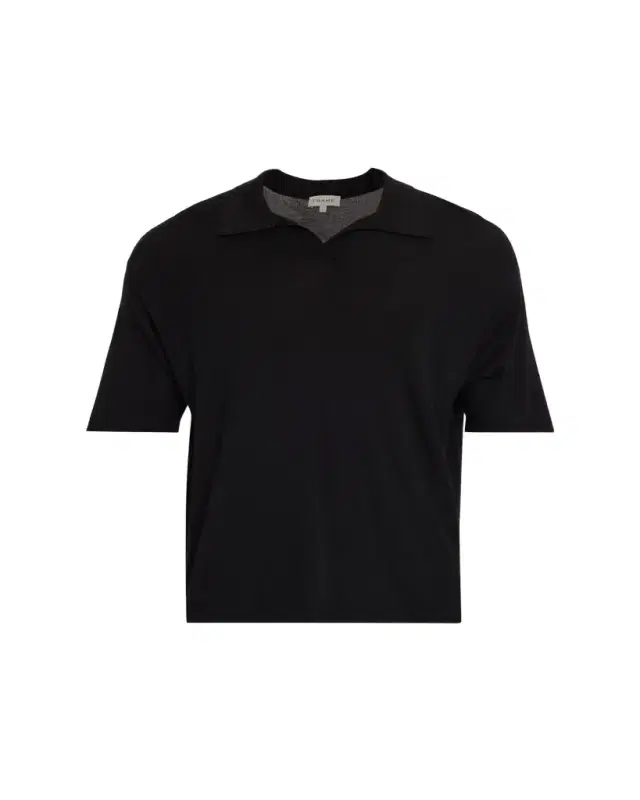 Men's Wool and Cashmere Johnny Collar Short-Sleeve Polo Sweater