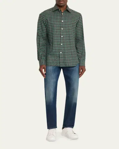 Kiton Men's Cotton Plaid Classic Fit Sport Shirt | Thumbnail 2 Kiton Men's Cotton Plaid Classic Fit Sport Shirt | Thumbnail 2