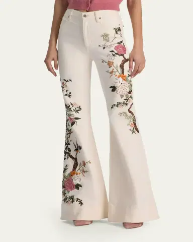 ALICE + OLIVIA Beautiful Floral Embroidered Bell-Bottom Jeans | Thumbnail 4 ALICE + OLIVIA Beautiful Floral Embroidered Bell-Bottom Jeans | Thumbnail 4