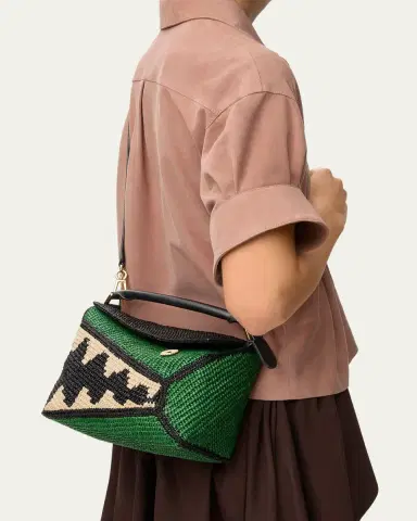 Loewe x Paula's Ibiza Puzzle Croc Raffia Top-Handle Bag | Thumbnail 2