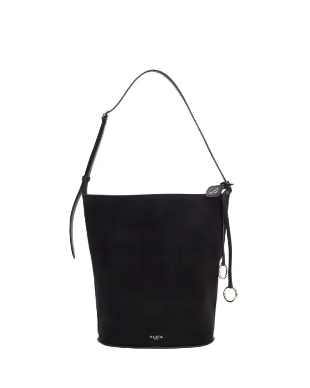 Small Smooth Suede & Leather Curved Bucket Bag