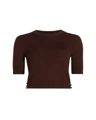 Oscar de la Renta Short-Sleeve Button-Side Crewneck Sweater | Thumbnail 1