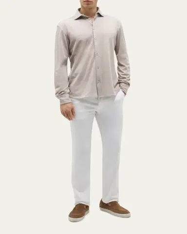 Baldassari Men's Silk and Cotton Pique Button-Down Shirt | Thumbnail 2