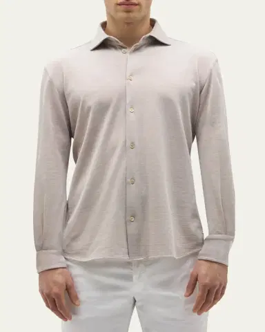 Baldassari Men's Silk and Cotton Pique Button-Down Shirt | Thumbnail 4