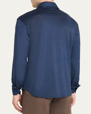 Baldassari Men's Silk and Cotton Pique Button-Down Shirt | Thumbnail 7