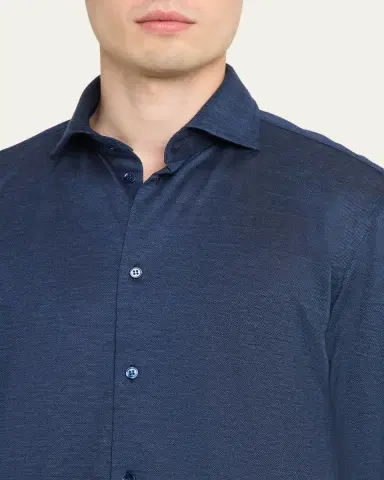 Baldassari Men's Silk and Cotton Pique Button-Down Shirt | Thumbnail 9