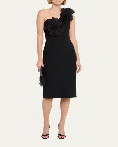 Aidan Mattox One-Shoulder Floral Applique Crepe Midi Dress | Thumbnail 2 Aidan Mattox One-Shoulder Floral Applique Crepe Midi Dress | Thumbnail 2
