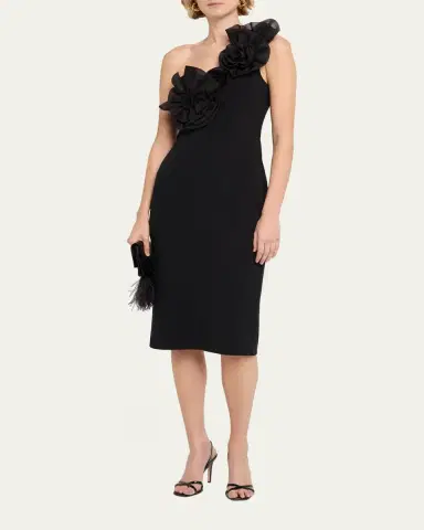 Aidan Mattox One-Shoulder Floral Applique Crepe Midi Dress | Thumbnail 4 Aidan Mattox One-Shoulder Floral Applique Crepe Midi Dress | Thumbnail 4
