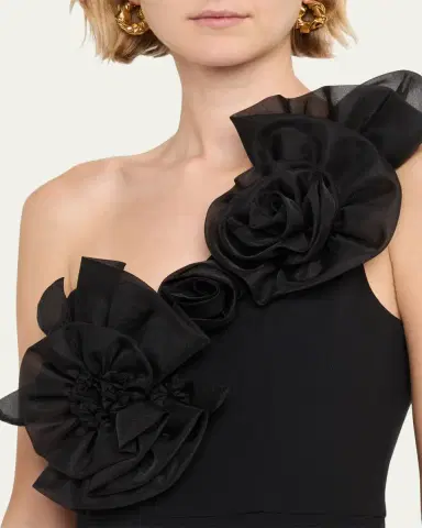 Aidan Mattox One-Shoulder Floral Applique Crepe Midi Dress | Thumbnail 5 Aidan Mattox One-Shoulder Floral Applique Crepe Midi Dress | Thumbnail 5
