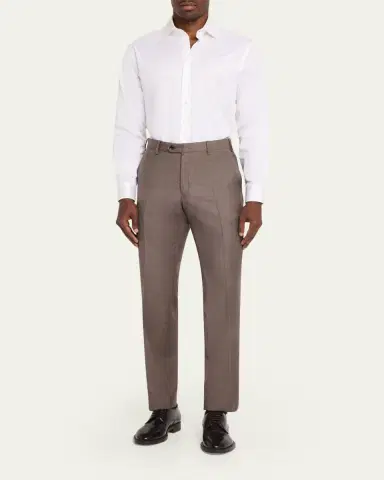 Giorgio Armani Men's Sharkskin Wool Flat-Front Trousers | Thumbnail 2