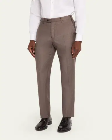 Giorgio Armani Men's Sharkskin Wool Flat-Front Trousers | Thumbnail 4